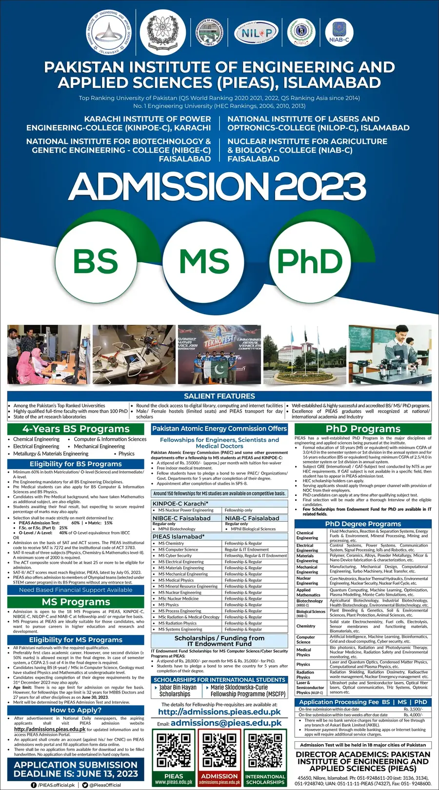 PIEAS Admission 2023