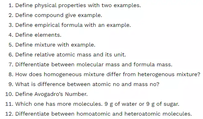 chapter 1 short questions chemistry